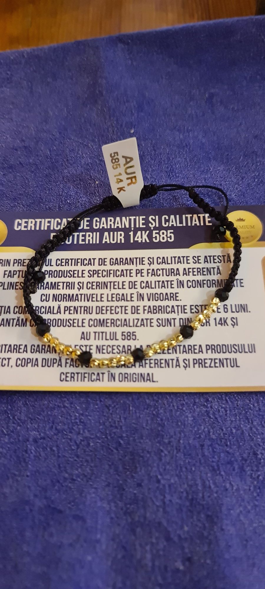 Vând Brățară șnur cu bile de aur 14k și pietre fațetate onix
