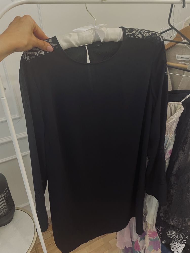 Дамска нова рокля Zara M черна с дантела