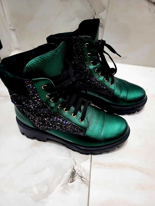 Ghete piele naturala verde sidef 37