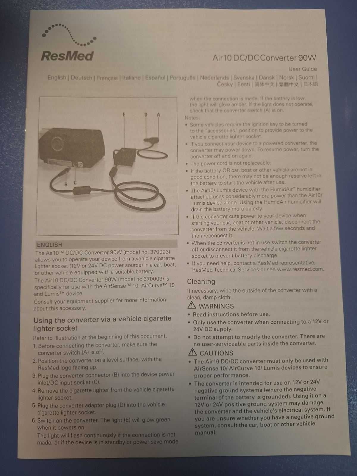 Захранващ адаптер Air 10 DC Power Supply 90W ResMed