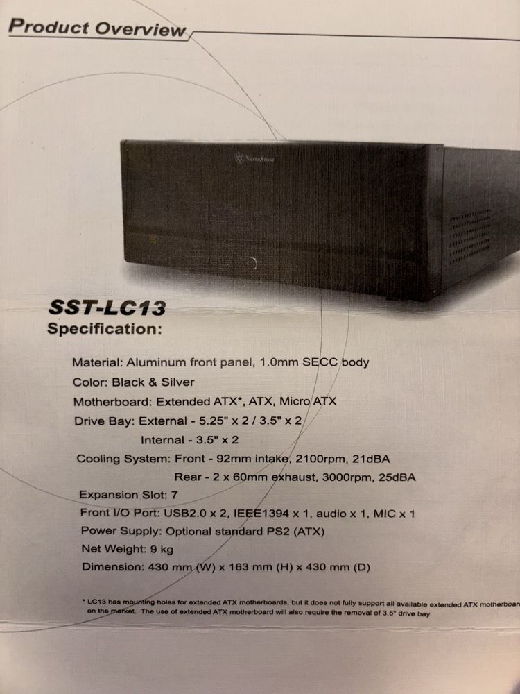 Silent кутия за компютър Silverstone LC13,; hifi/HtPC  кутия за PC