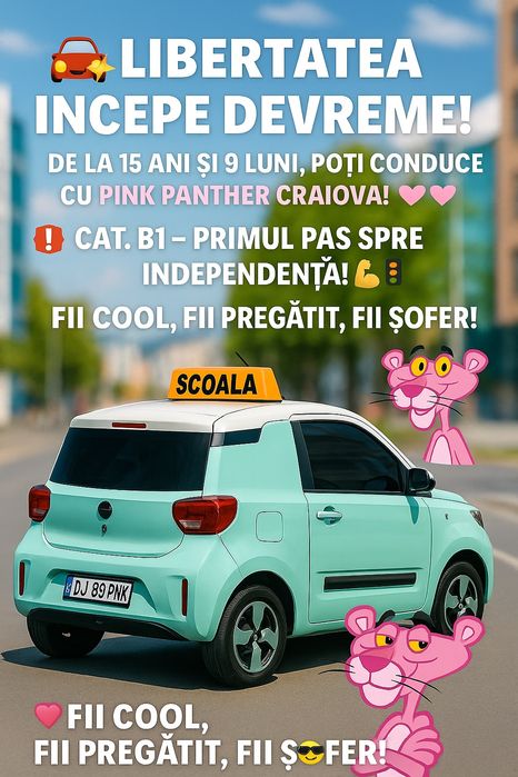 Scoala de soferi Pink  Craiova toate categoriile&atestate&B1 la 16 ani