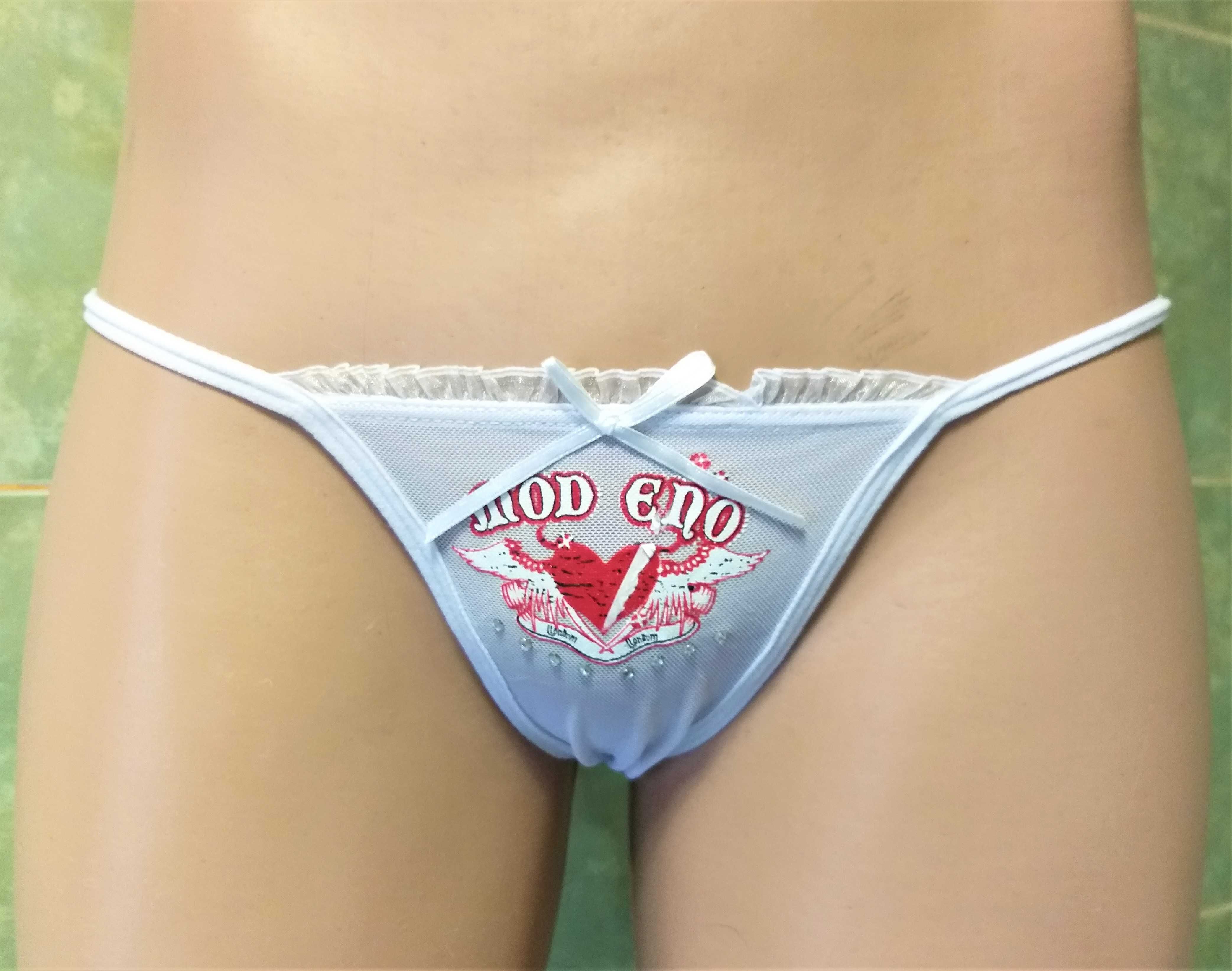 Chiloti tanga sexy tentatie mini snur fete/femei albi plasa XS/S (noi)
