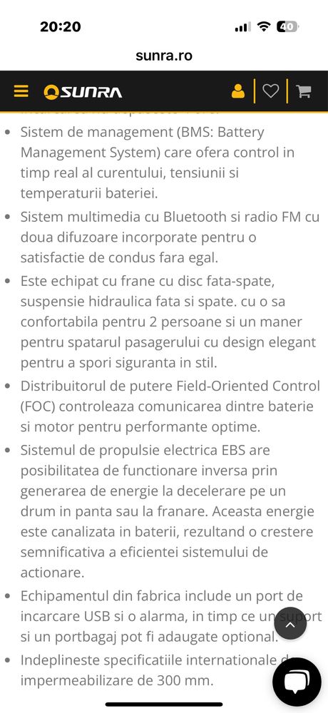 Scuter electric Sunra Hawk NOU