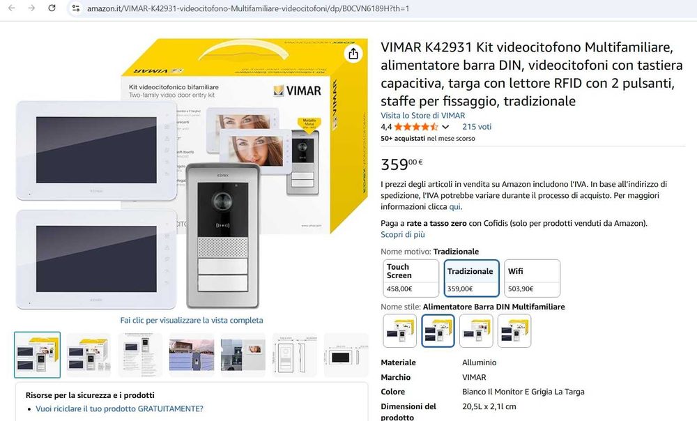 Kit interfon video VIMAR K42931, 2 monitoare albe, 1 camera gri