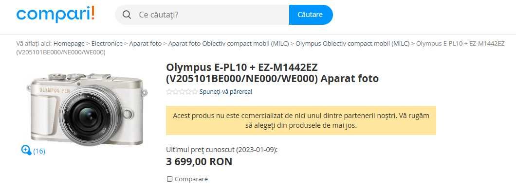 Olympus Pen E-PL10 cu obiectiv 14-42mm EZ, Mirrorless, MFT