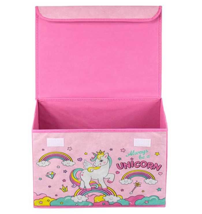 Cutie de Depozitare pentru Copii Textila cu Capac Unicorn 40x30x25cm