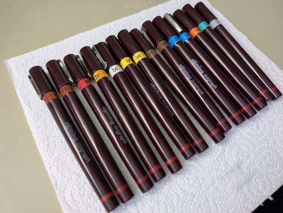 Set Rotring isograph tragator tus/stilou tehnic - diverse marimi (0.10