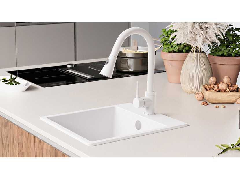 Бяла Кухненска Мивка от гранит модел Рига Easy 380 x 440 mm