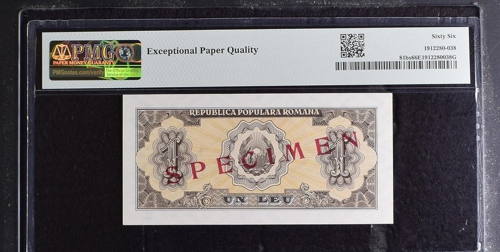 1 leu 1952 PMG66 UNC bancnota gradata