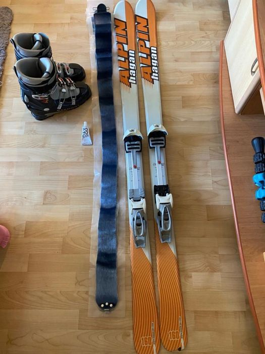 Set complet ski de tura, clapari, piei de foca, skiuri