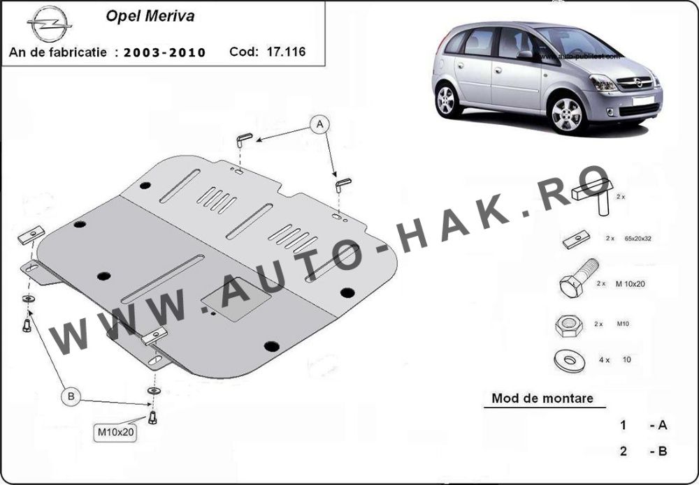 Scut motor metalic Opel Meriva A 2003-2010