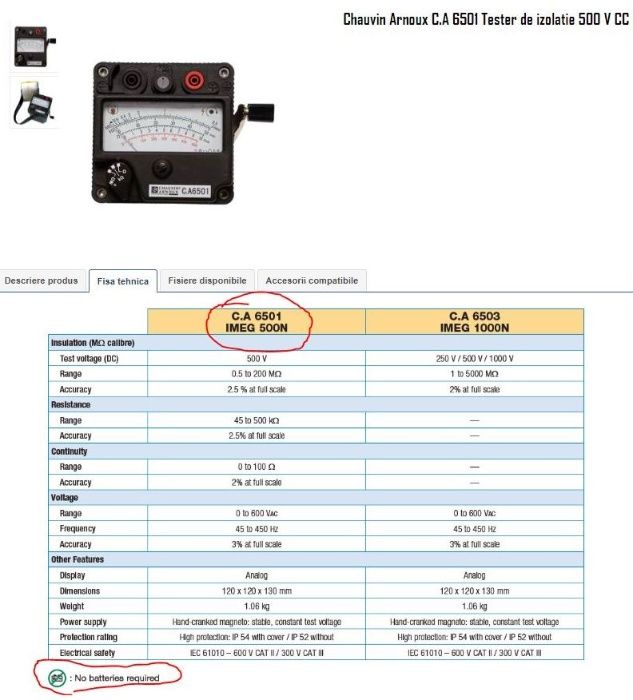 Aparat masura Megohmetru NOU tester izolatie profesional Chauvin Arnou