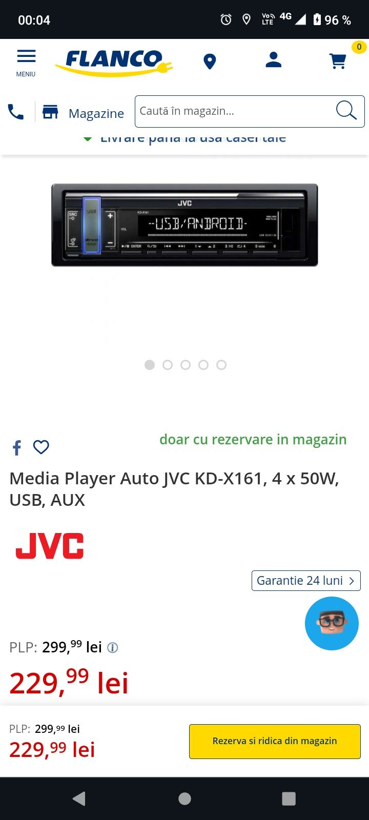 Radio Usb Player Auto MP4 JVC Nou 4x50 wati