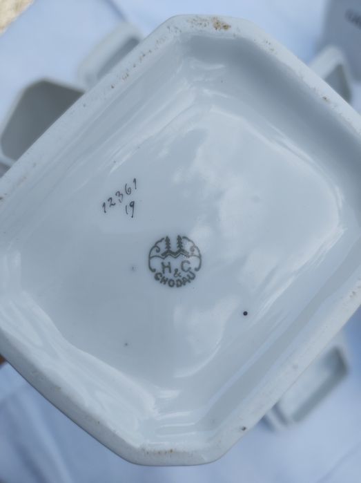 Set condimente vechi antic H&C Chodau german nemtesc si supiera pahare