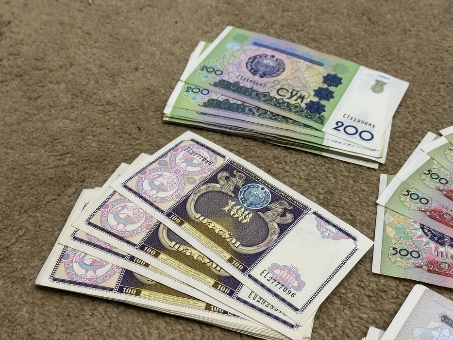 Купюры образца от 1994 до 2001 (Банкноты 1000, 500, 200, 100 Сум РУз)