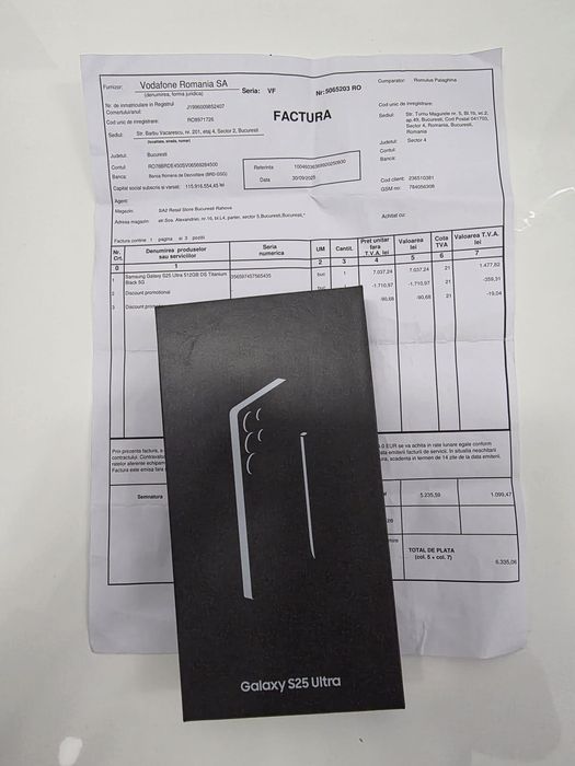 Samsung s25 Ultra 5G Black 512Gb NOU Sigilat Factură 2 ANI GARANȚIE