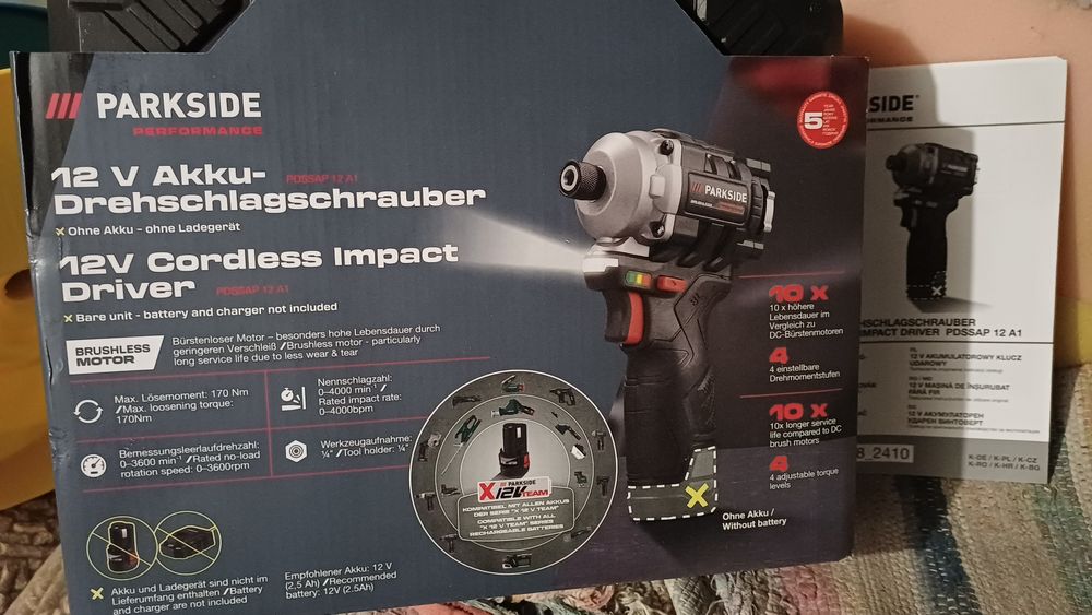 Set Impact PARKSIDE 12V Brushlees baterie încărcător 5 ani garanție