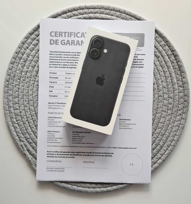 iPhone 16 Negru 128 GB, Nou, Garantie 2 ani