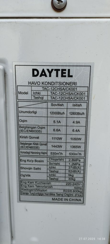 DAYTEL 12 Mator Sotiladi, Agregat 12btu