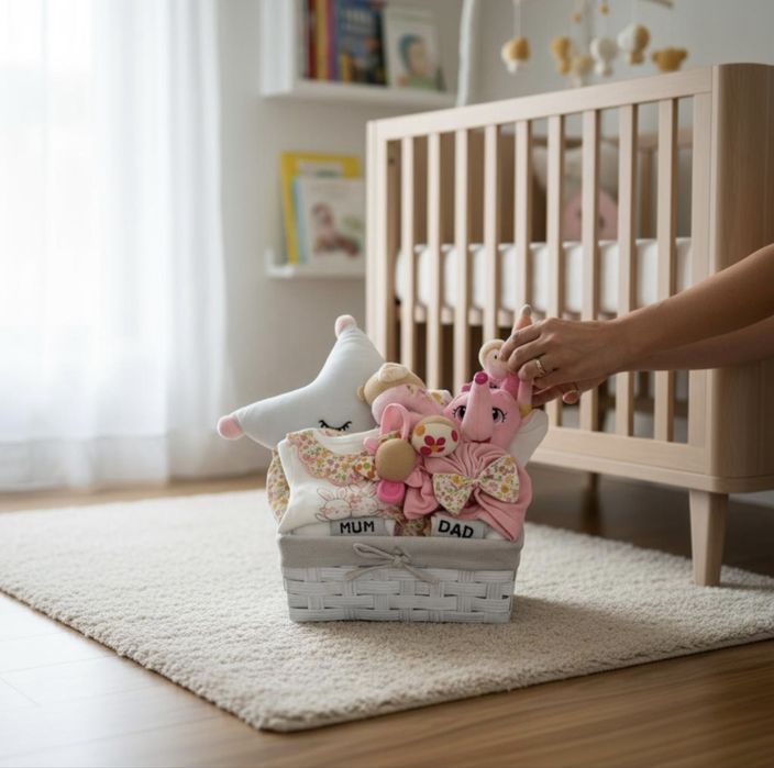 Cos cadou nou nascut personalizat