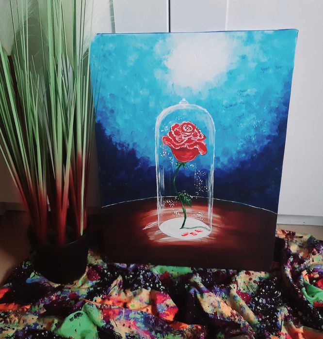 Роза в стъклен купол. Картина по Малкият принц. Акрилени бои