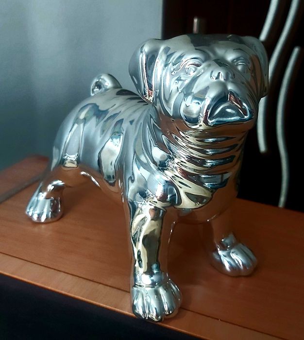 Statuetă decorativă câine Bulldog, efect oglindă cromat!