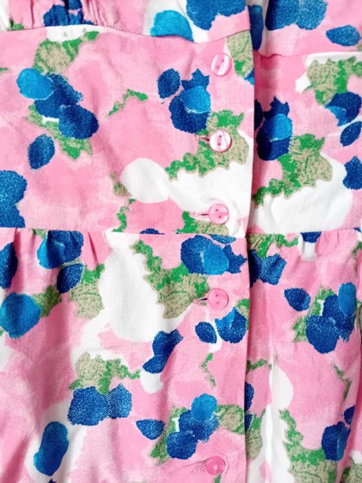 Rochie bumbac, flori roz, lungime medie, Mărimea 48