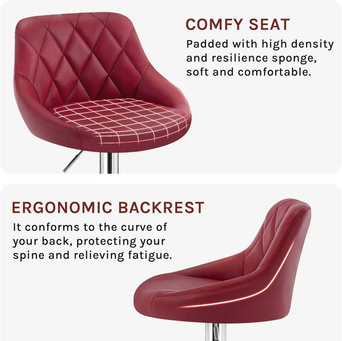 Бар стол WOLTU, въртящ се с регулируема височина, тъмночервен 2 броя