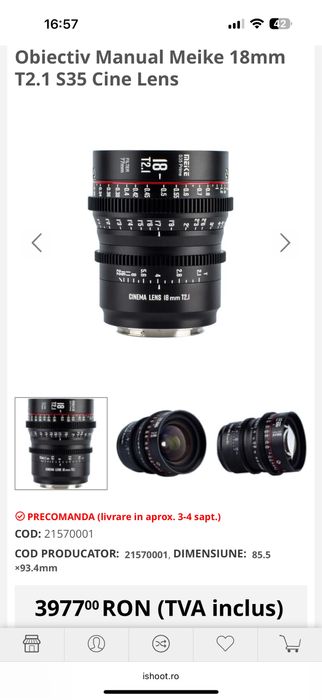 Obiectiv foto manual Meike 18mm T2.1 Cinema Lens S35 Prime ** NOU **