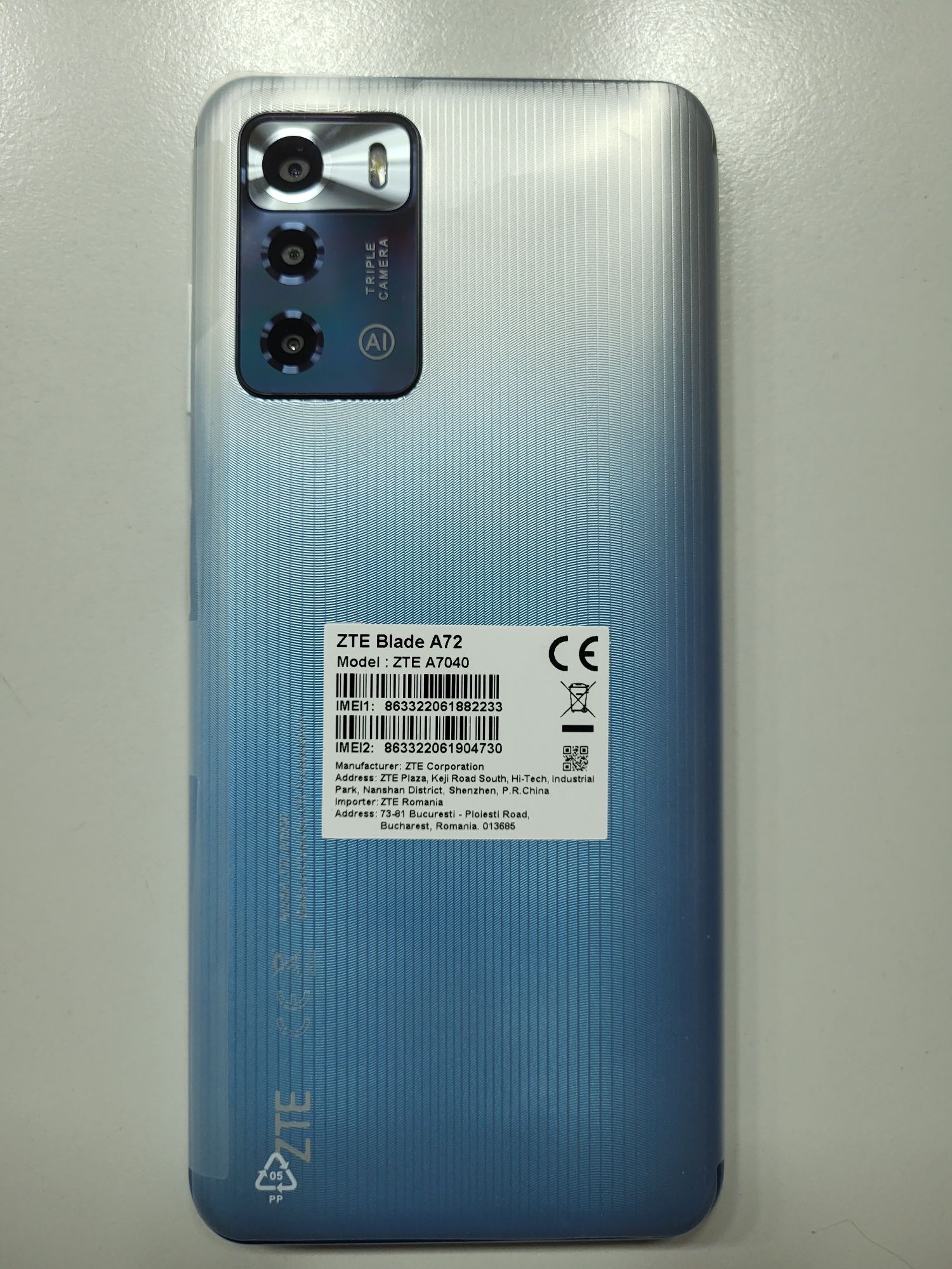 Telefon ZTE Blade A72 BLUE FullBox Dual SIm nou Impecabil