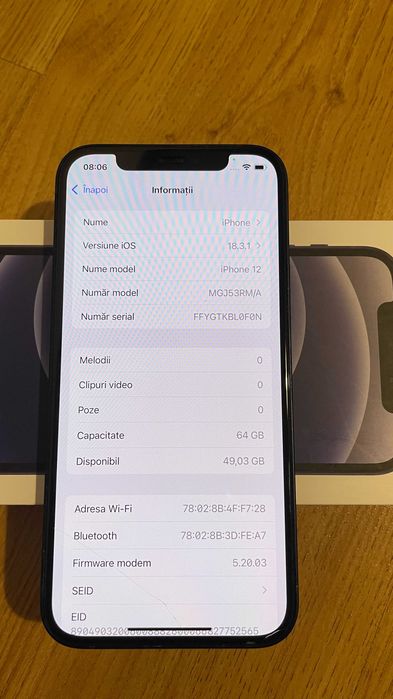 iPhone 12, black, 64 GB, 5G - Stare impecabilă, baterie 91%, cu cutie