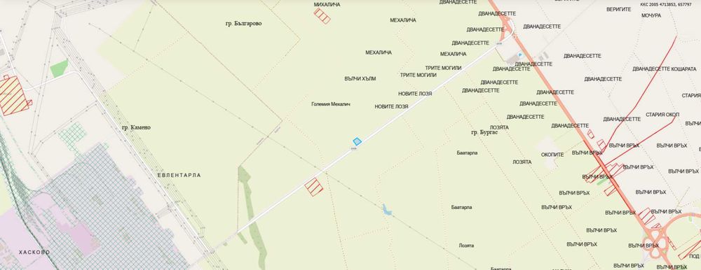 Имот 6684кв.м., с 90 метра лице на пътя от ”Джъмбо” за ”Лукойл Бургас”