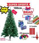 Brad artificial impodobit  180 cm plus instalatie 100led, 24 globulete