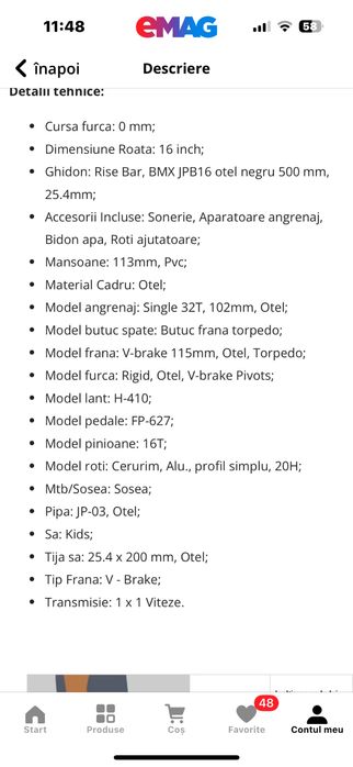 Bicicleta copii Colinelli 1601 5-7ani