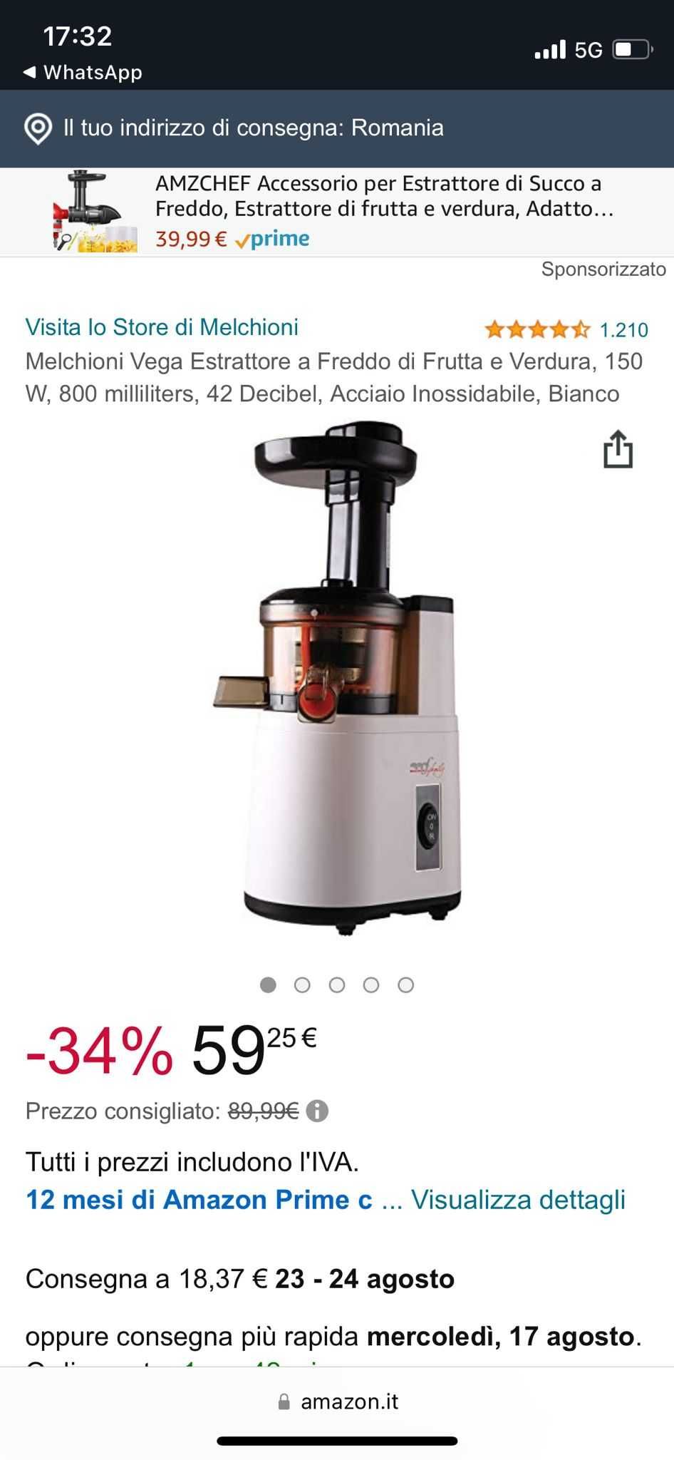 Storcator fructe și legume Melchioni Vega, 150 W