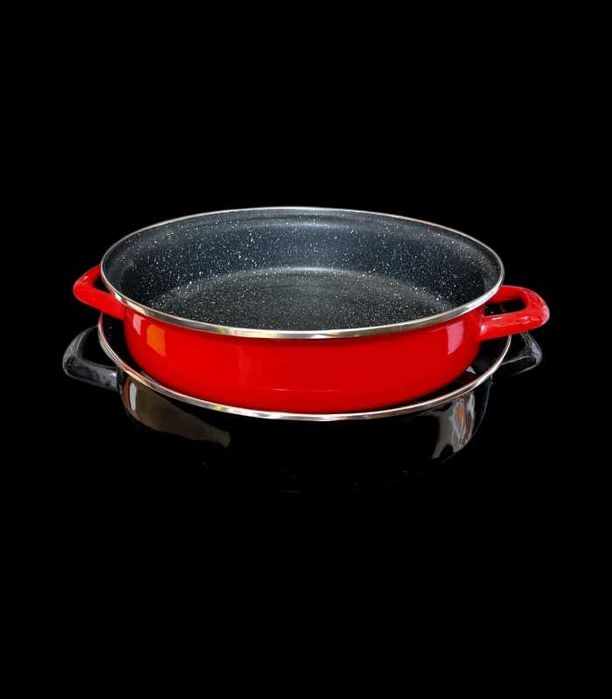 Тава кръгла с дръжки емайлирана с мраморно покритие