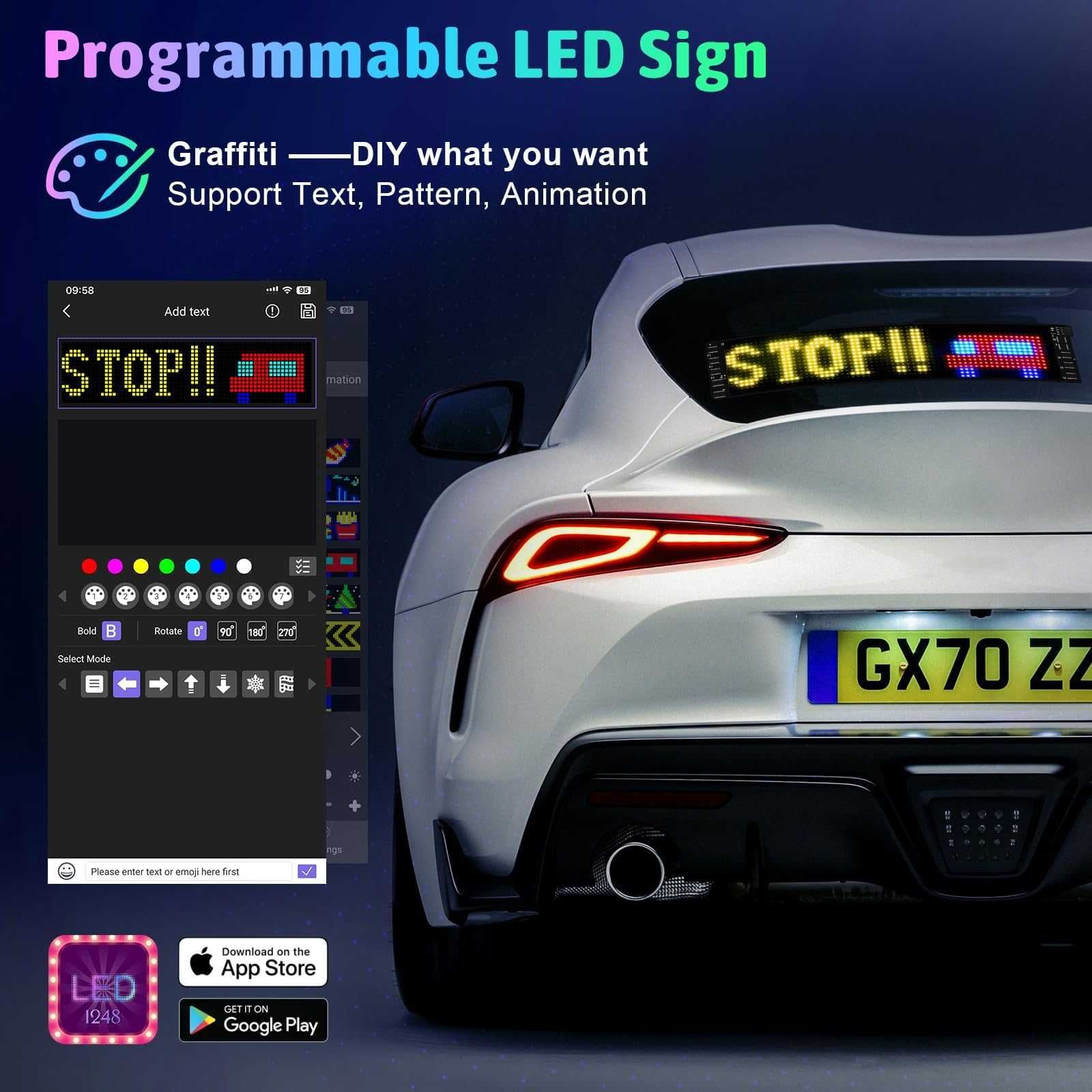 ТАБЛО LED дисплей с матричен панел, черен, USB зареждане, 12*59.5 cm