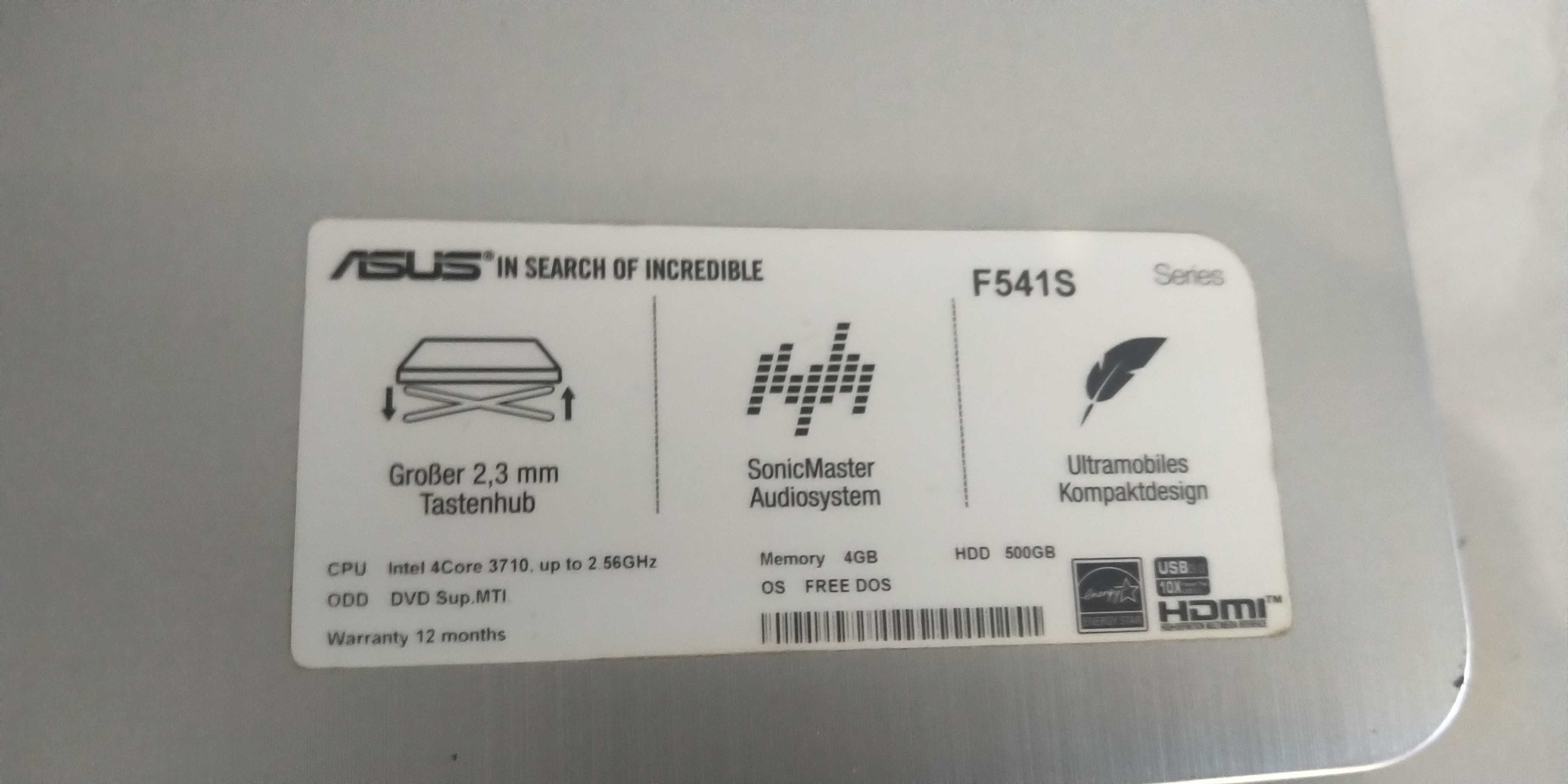 ASUS F541S - Intel N3060, 4GB, 500GB, 15.6", FullHd