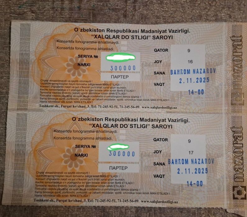 Bahrom Nazarov konsertiga bilet