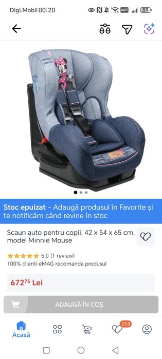 Scaun auto pentru copii, 42 x 54 x 65 cm, model Minnie Mouse