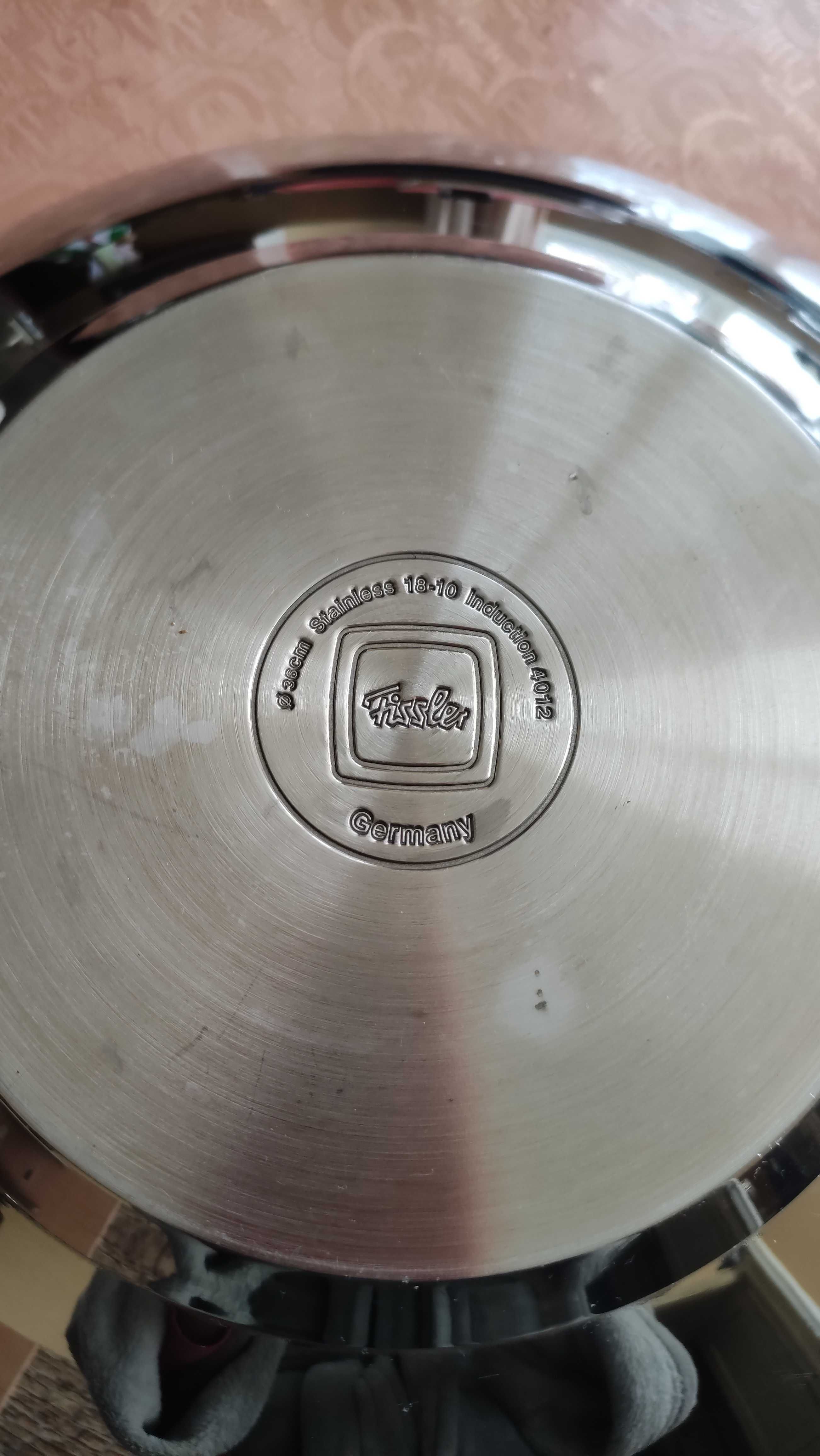 Fissler голям уок тиган от неръждаема стомана стъклен капак+индукция