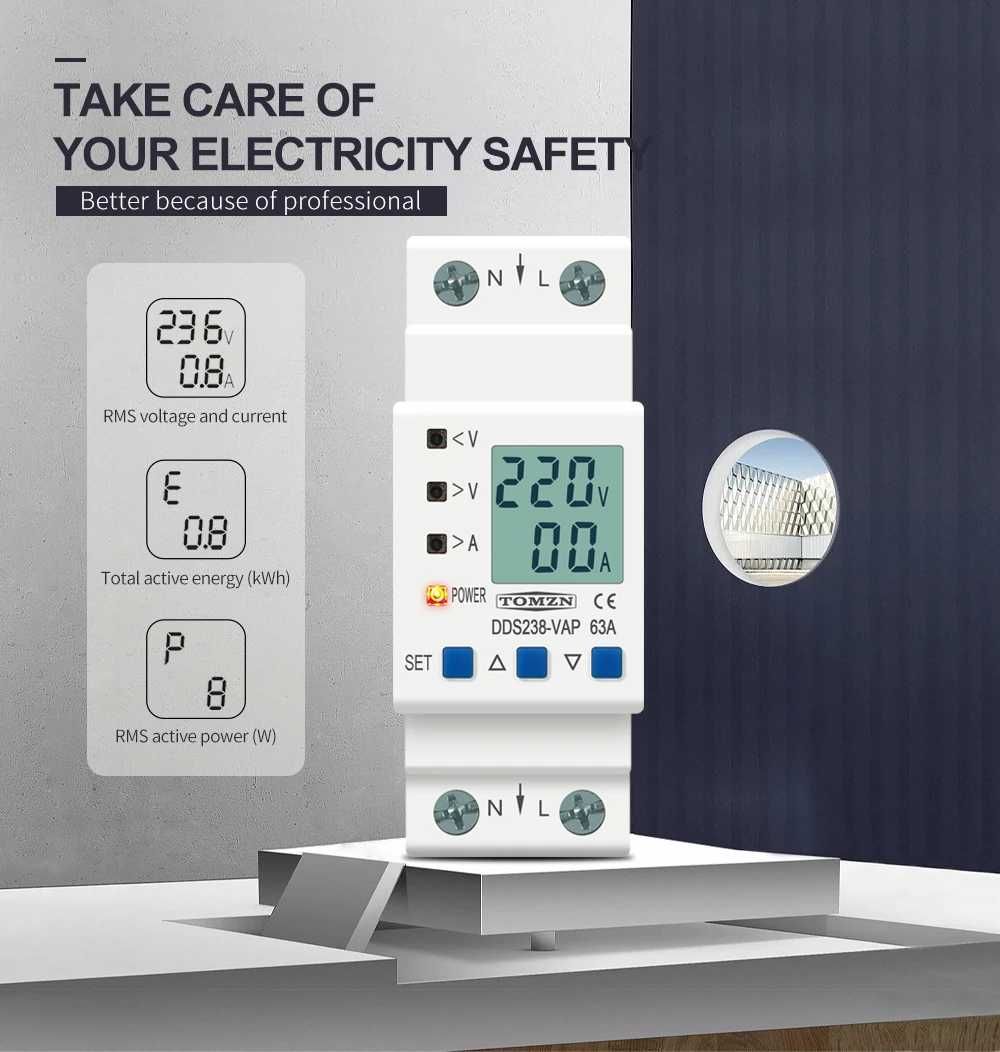 Защита от ниско и високо напрежение 80А 220V Tomzn DDS238-VAP