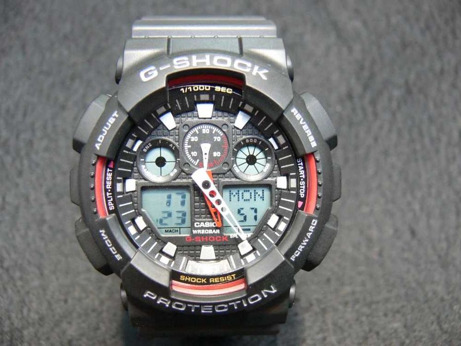 Ceas CASIO G-SHOCK GA-100 BLACK&RED-Negru Mat cu Rosu Sport Nou 2025