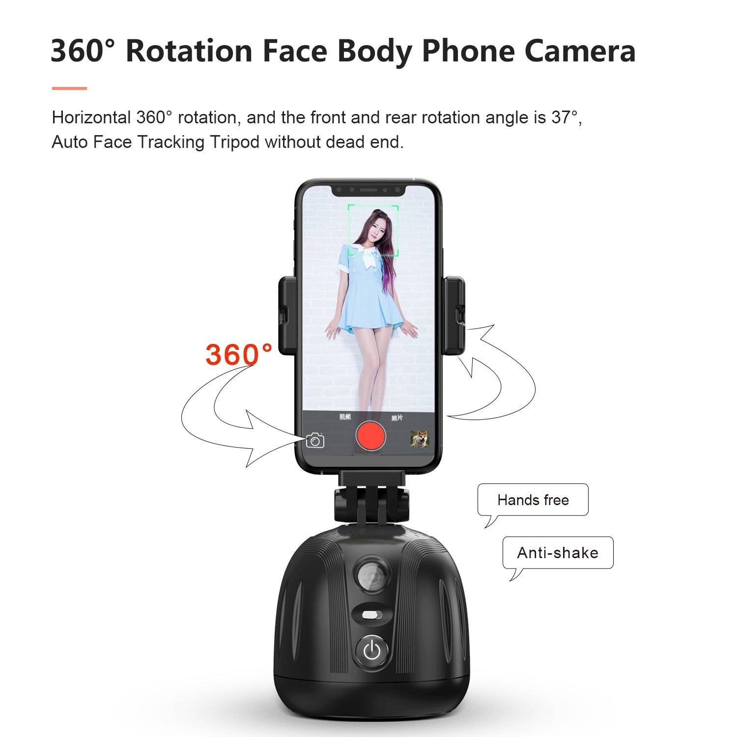 Camera 360° vlogging tracking cu senzor miscare selfie pod