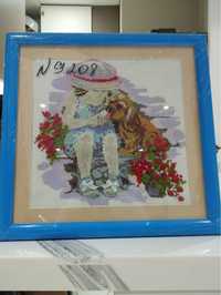 Картина ручной работы вышивка крестиком Девочка с Мороженым