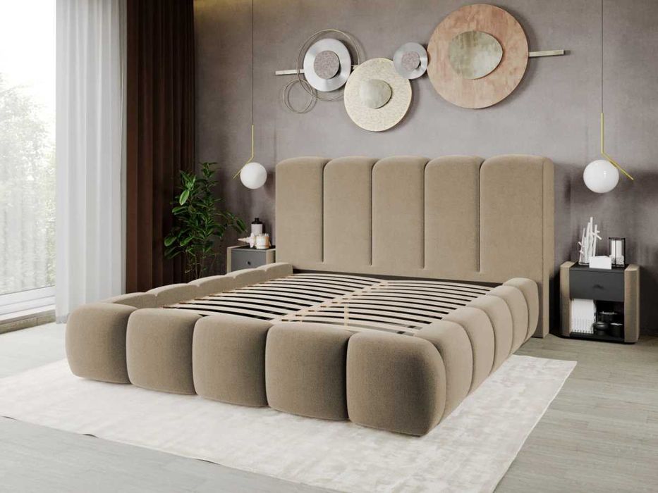 Pat Tapitat Noel Bej - Velluto 3 cu somiera fixa