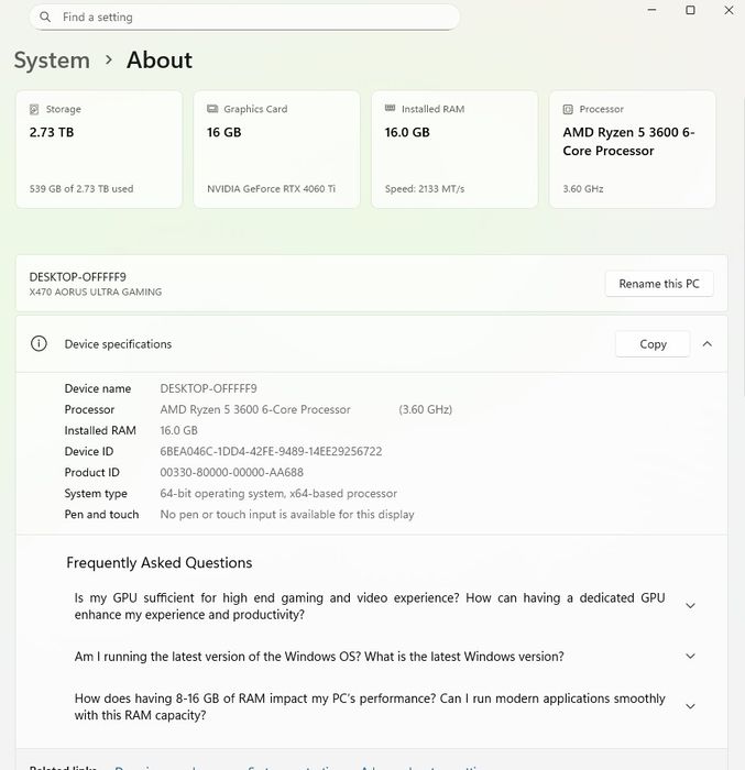 PC Gaming Ryzen 5 3600, RTX 4600TI,  16Gb RAM, SSD 2Tb + SSD 1TB