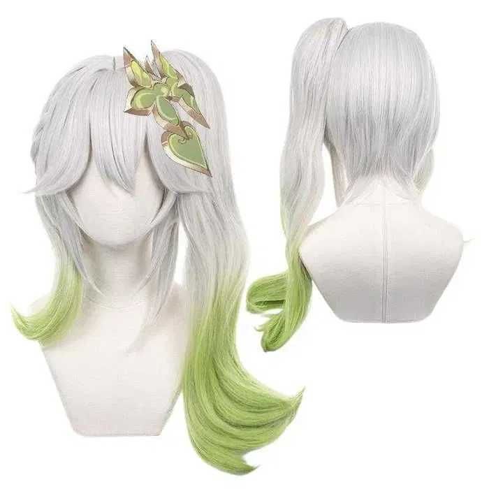 Аниме косплей бяла перука Nahida Genshin Impact с подвижна опашка