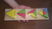 Големи Дървени геометрични фигури триъгълници Монтесори Материали